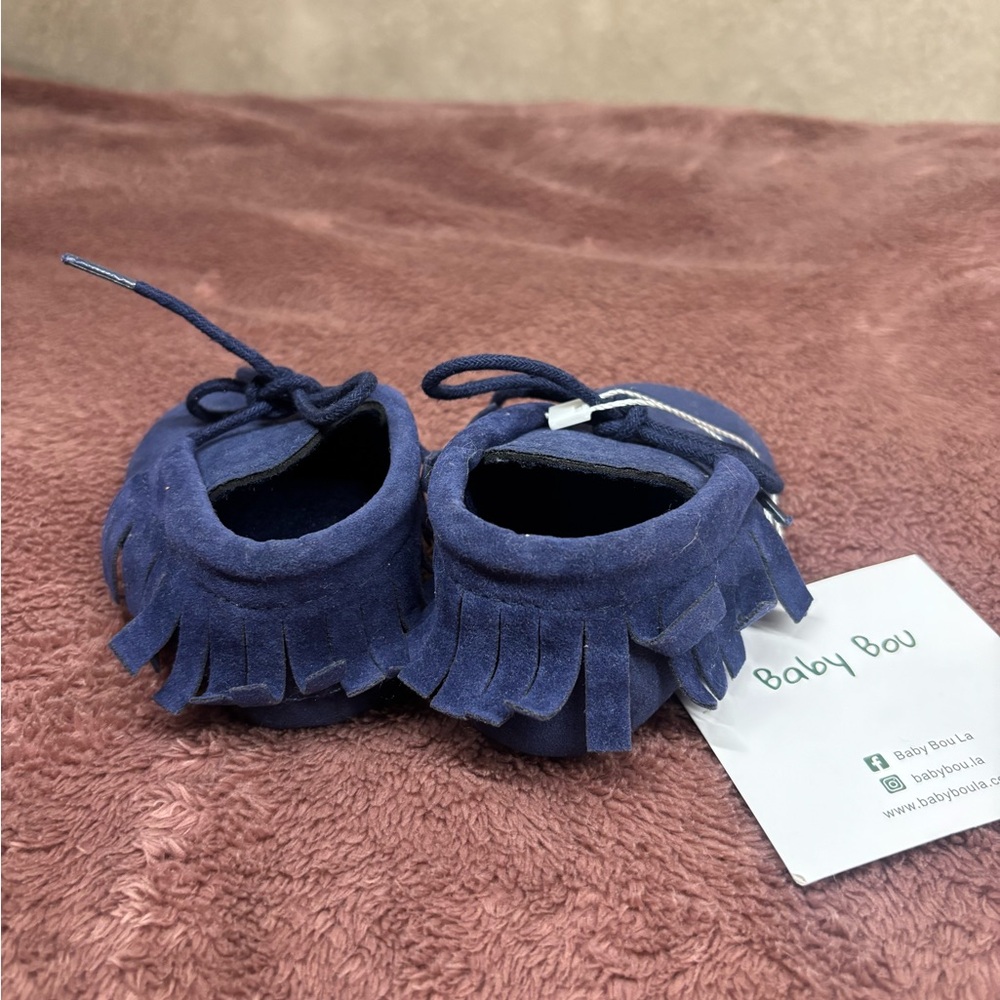Baby Bou Soft Sole Baby Shoes Navy Blue Suede New With Tags - Picture 2 of 4